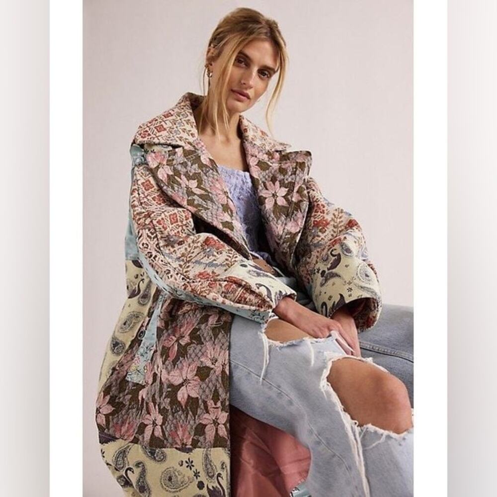 Free People Golden Hour Patchwork Jacquard Coat